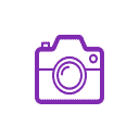 A purple circle featuring a camera icon.