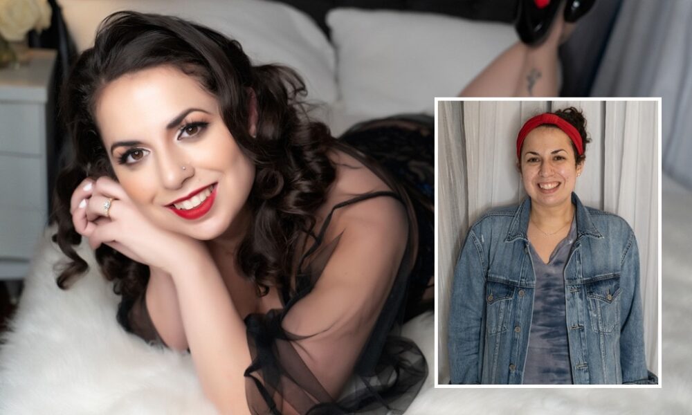 A woman lying on a bed in a Northern Virginia boudoir photography collage.