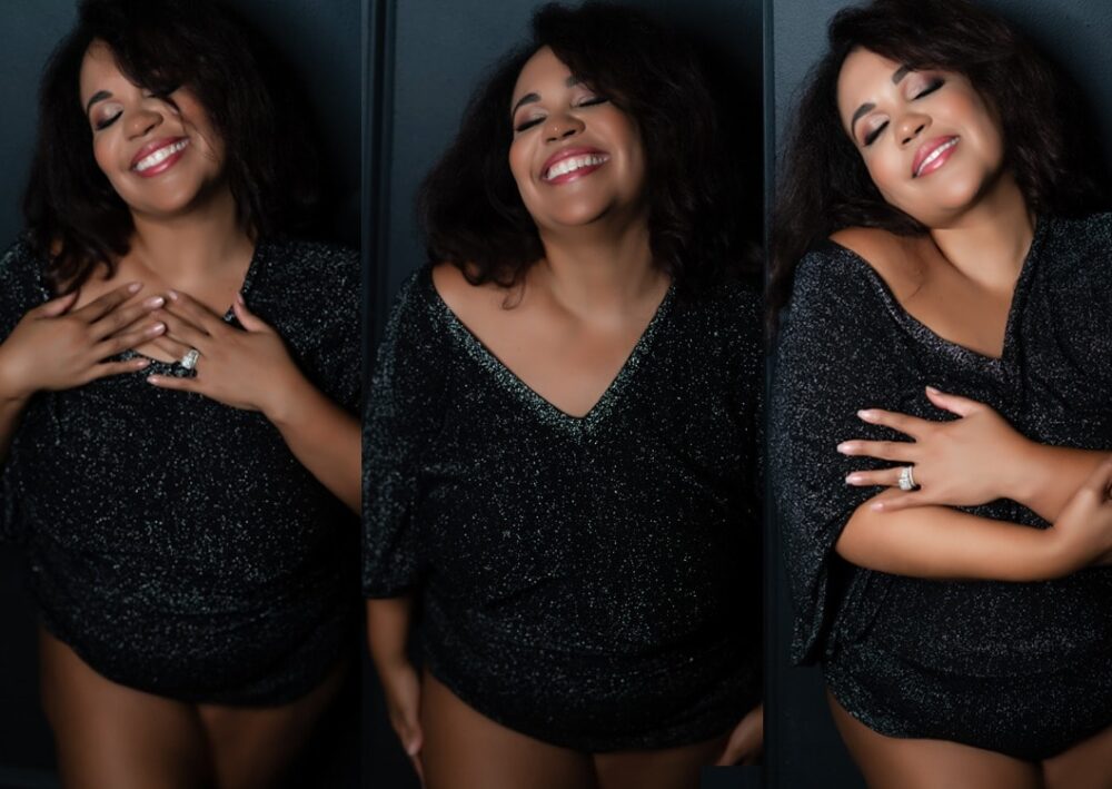 A collage of a woman smiling captured by Northern Virginia Boudoir Photography.