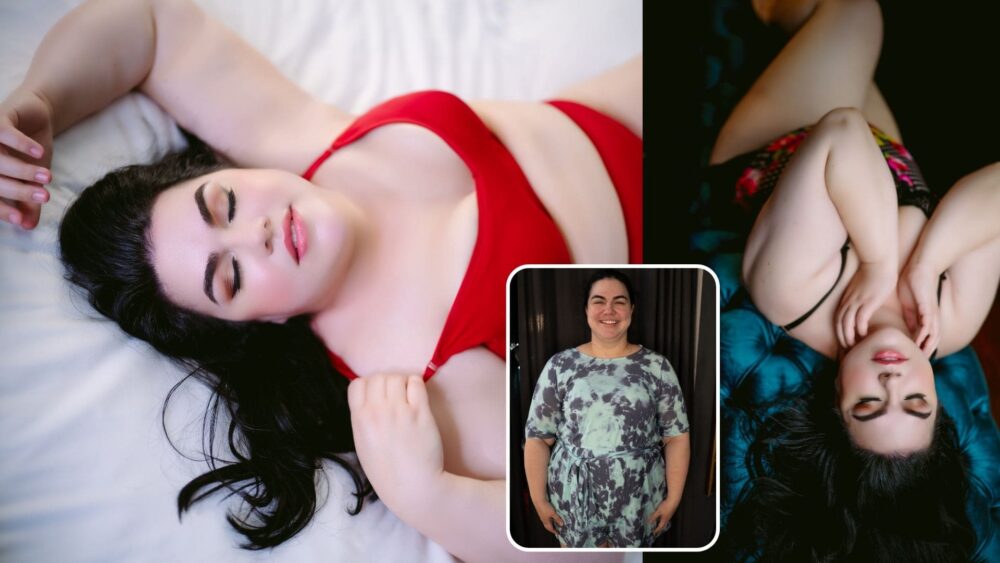 Two Northern Virginia Boudoir Photography images featuring a woman laying on a bed.