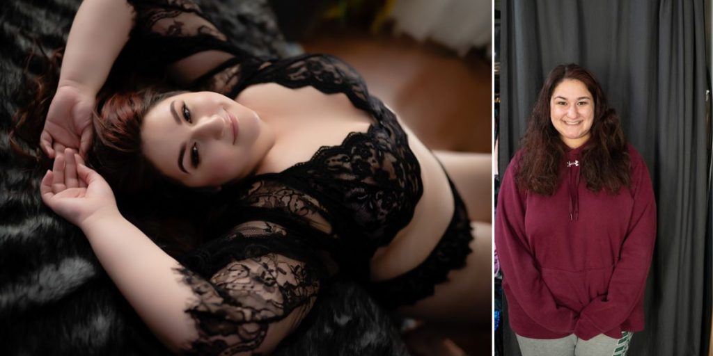 Two stunning photos of a woman in lingerie taken by a Northern Virginia boudoir photographer.
