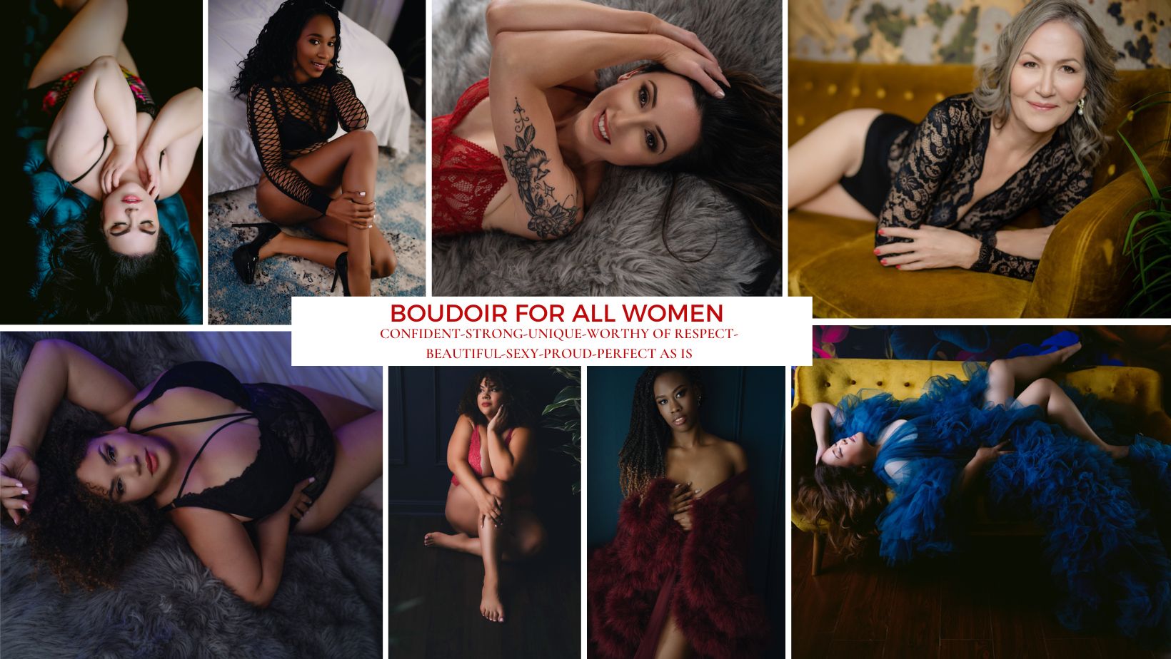 A collage of women posing in lingerie captured through Northern Virginia Boudoir Photography.